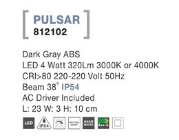 Svítidlo Nova Luce PULSAR STEP GREY 6 schodišťové, IP 54, 4 W