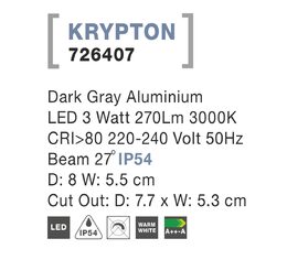 Svítidlo Nova Luce KRYPTON R STEP GREY 2 schodišťové, IP 54, 3 W