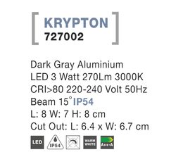 Svítidlo Nova Luce KRYPTON S STEP GREY 3 schodišťové, IP 54, 3 W