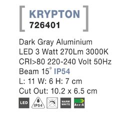 Svítidlo Nova Luce KRYPTON S STEP GREY 4 schodišťové, IP 54, 3 W