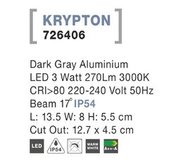 Svítidlo Nova Luce KRYPTON S STEP GREY 5 schodišťové, IP 54, 3 W