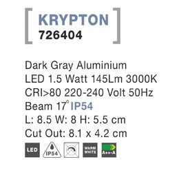 Svítidlo Nova Luce KRYPTON S STEP GREY 6 schodišťové, IP 54, 1,5 W
