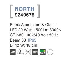 Reflektor Nova Luce 9240678 NORTH SPIKES BLACK 2 IP 65, 20 W