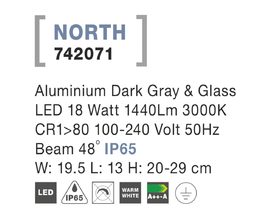 Reflektor Nova Luce 742071 NORTH SPIKES GREY IP 65, 18 W