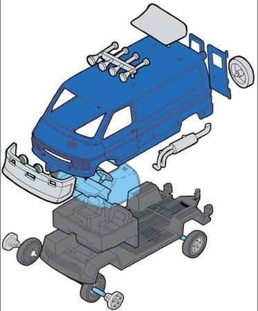 Stavebnice Monti 05 Air Servis-Renault Trafic 1:35 v krabici 22x15x6cm