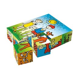 Dino Kostky kubus Pejsek a kočička dřevo 12ks v krabičce 16x12x4cm