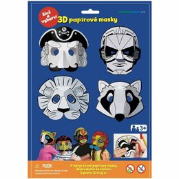 Maska škraboška 3D papírová 4ks pirát, superhrdina, lev, mýval  karneval v sáčku 22x32,5x2cm