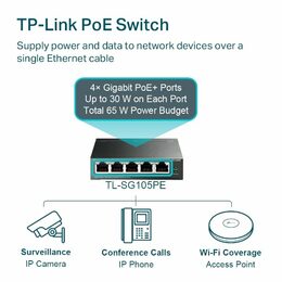 Switch TP-Link TL-SG105PE Easy Smart, 5x GLAN, 4x PoE+, 30W