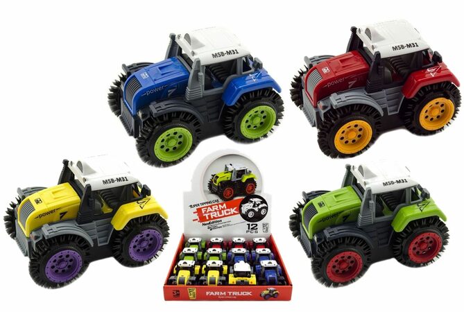 Teddies Traktor převracecí 10 cm asst mix barev na baterie 12ks v boxu