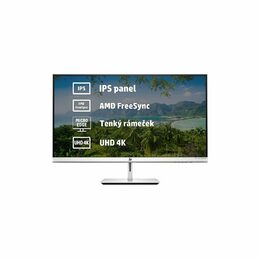 HP U27 4K Wireless, 27'' IPS 4K, 16:9, 3840x2160, 5 ms Gtg, 350 cd/m2, 1000 : 1 statický kontrast, HDMI 2.0, DisplayPort 1.2, 1x 3.5 mm jack sluchatka, 3x USB-A, 1x USB-A, Bezdratov
