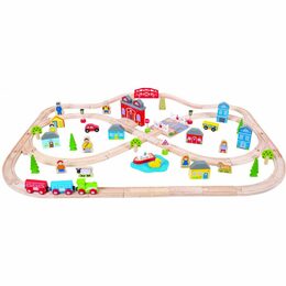 Bigjigs Rail Dřevěná vláčkodráha město a vesnice 101 dílů poškozený obal