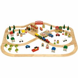 Bigjigs Rail Dřevěná vláčkodráha město a vesnice 101 dílů poškozený obal