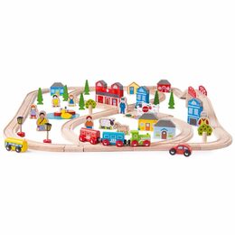 Bigjigs Rail Dřevěná vláčkodráha město a vesnice 101 dílů poškozený obal