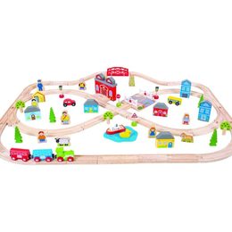 Bigjigs Rail Dřevěná vláčkodráha město a vesnice 101 dílů poškozený obal