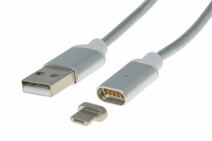 PremiumCord ku2m1fgs Kabel Magnetický micro USB 2.0, A-B nabíjecí a datový, 1m, stříbrný