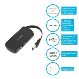 Targus ACH114EU 4 Port USB 2.0 Hub Black