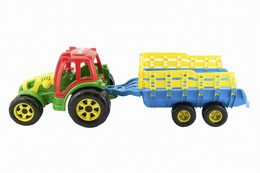 Traktor s vlekem plast 75cm asst 2 barvy v síťce