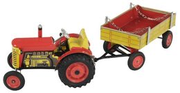 Traktor Zetor s valníkem červený na klíček kov 28cm Kovap v krabičce