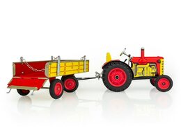 Traktor Zetor s valníkem červený na klíček kov 28cm Kovap v krabičce