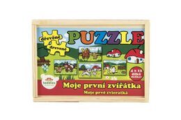 Puzzle dřevěné Moje první zvířátka 4x12 dílků 20x14x3,5cm v dřevěné krabičce 24m