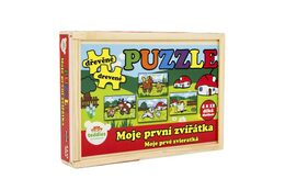 Puzzle dřevěné Moje první zvířátka 4x12 dílků 20x14x3,5cm v dřevěné krabičce 24m