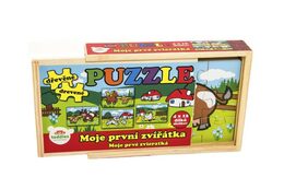 Puzzle dřevěné Moje první zvířátka 4x12 dílků 20x14x3,5cm v dřevěné krabičce 24m