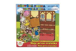 Teddies Domeček dřevěná farma Moje první zvířátka 31x31cm 28ks+podložka v krabici MPZ