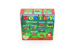 Teddies Kostky kubus dřevěné Moje první zvířátka lesní dřevo 9x9x3cm 9ks v krab.11x11x6c