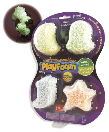 PlayFoam Modelína/Plastelína kuličková svítící ve tmě 4 barvy na kartě 19x26x3cm