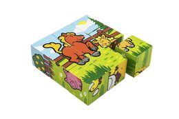 Teddies Kostky kubus Moje první zvířátka dřevo 9x9x3cm 9ks v krabičce 11x11x6cm 12m+ MPZ