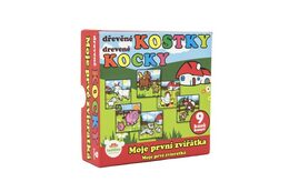 Teddies Kostky kubus Moje první zvířátka dřevo 9x9x3cm 9ks v krabičce 11x11x6cm 12m+ MPZ