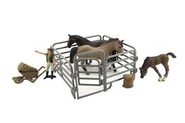 Teddies Teddie zvířátka domácí farma kůň s doplňky sada 4 druhy v krabičce 43x14x10cm