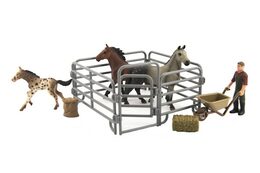 Teddies Teddie zvířátka domácí farma kůň s doplňky sada 4 druhy v krabičce 43x14x10cm