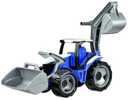 Lena 2081 Traktor se lžící a bagrem modro šedá 65cm v krabici od 3 let