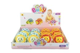 Chrastítko autíčko zvířátko plast 14cm 2 barvy na volný chod 8ks v boxu
