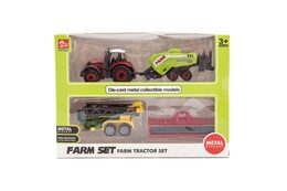 Sada farma traktor s příslušenstvím 4ks kov/plast mix druhů v krabici 21x15x6cm