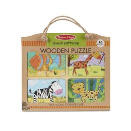 Dřevěné puzzle deskové na cestu Zvířata 16ks v papírové tašce 31x27,5x1cm 2+