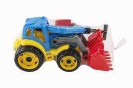 Teddies Auto traktor/nakladač/bagr se 2 lžícemi plast na volný chod 2 barvy v síťce 16x35x16cm