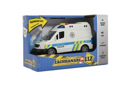 Teddies Auto policie dodávka plast 15cm na setrvačník na baterie se zvukem se světlem v krabici 19x13x9cm