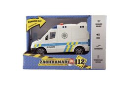 Teddies Auto policie dodávka plast 15cm na setrvačník na baterie se zvukem se světlem v krabici 19x13x9cm