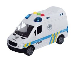 Teddies Auto policie dodávka plast 15cm na setrvačník na baterie se zvukem se světlem v krabici 19x13x9cm