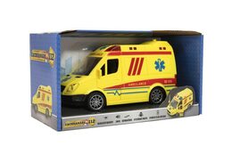 Teddies Auto ambulance plast 20cm na setrvačník na baterie se zvukem se světlem v krabici 26x15x12cm