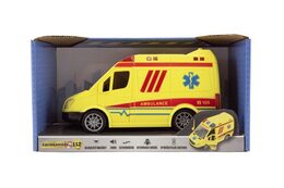 Teddies Auto ambulance plast 20cm na setrvačník na baterie se zvukem se světlem v krabici 26x15x12cm