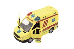 Teddies Auto ambulance plast 20cm na setrvačník na baterie se zvukem se světlem v krabici 26x15x12cm