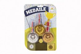 Teddies Medaile se šňůrkou 3ks plast průměr 6cm na kartě