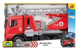 Lena 4615 Mercedes Arocs hasič s žebříkem plast stříkající vodu v krabici 50x30x20cm