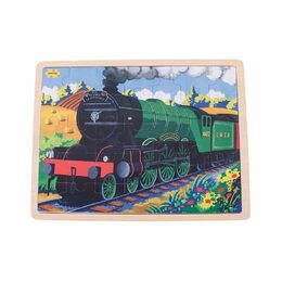 Bigjigs Toys Dřevěné puzzle historický vlak Flying Scotsman 35 dílků