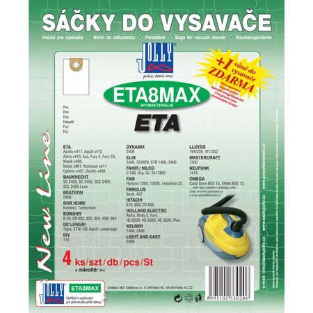 Sáčky Jolly MAX ETA 8 (4+1ks) do vysav. ETA