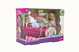 Teddies Panenka kloubová Kiki Anlily plast 12cm s mazlíčkem s vanou v koupelně v krabičce 22x16x9cm