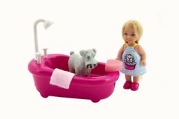Teddies Panenka kloubová Kiki Anlily plast 12cm s mazlíčkem s vanou v koupelně v krabičce 22x16x9cm